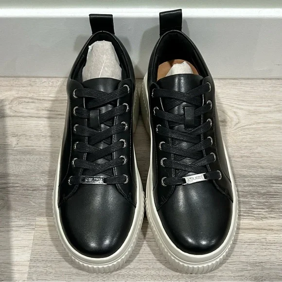 NIB J/SLIDES NYC West Black Leather Sneaker Shoes White Platform Soles Size 9M - Picture 3 of 12